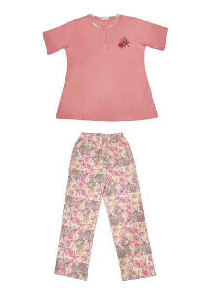 Over Sleep118K Kadın Yazlık Pamuk Kısa Kol Pijama Takım ürün görseli 1