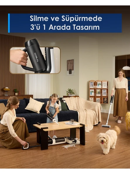 Tineco Floor One Switch S6 Stretch Kablosuz Akıllı Islak Kuru Elektrikli Süpürge, Zemin Temizleyici Paspas, 21KPA Güçlü Emiş, Çoklu Yüzey Için 5i1 Arada Süpürge - Resim 2