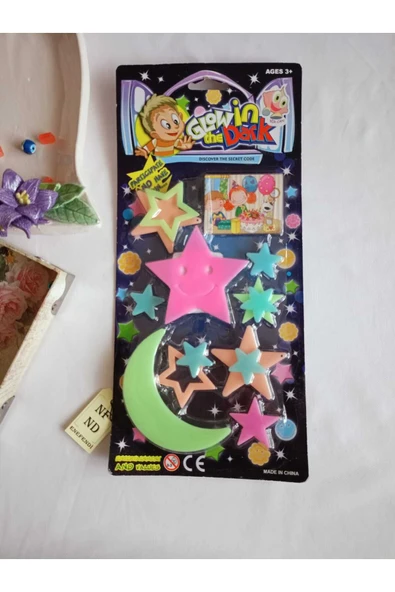 AY YILDIZ FOSFORLU GECE PARLAYAN YILDIZ AY (1 AY, 7 KÜÇÜK 1 BÜYÜK YILDIZ) HEDİYE ürün görseli 1