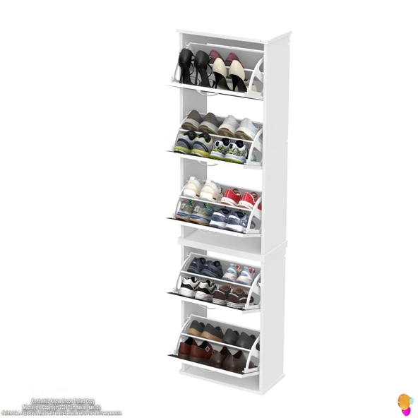 Modilayn VARBİ UMAY' 2 Li Asma Kapı Önü 52x193x25,5 cm’ lik 5 Düşer Kapak 10 Göz Bölmeli Ayakkabılık - Resim 5