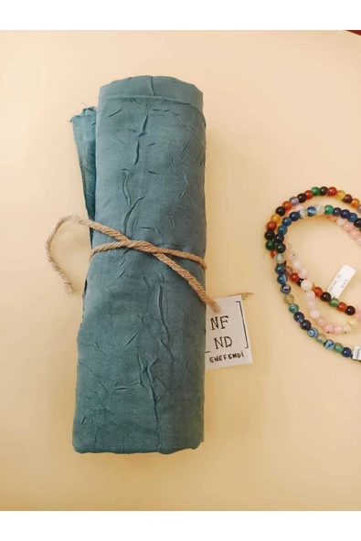 Bambu Şal Kraş Ütü Gerektirmeyen Hafif Hijab Tesettür Turkuaz - Resim 4