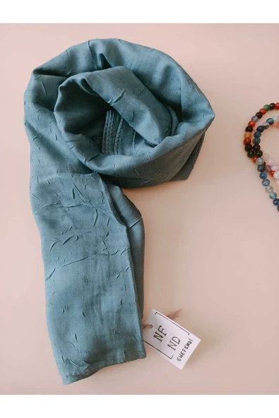 Bambu Şal Kraş Ütü Gerektirmeyen Hafif Hijab Tesettür Turkuaz - Resim 3