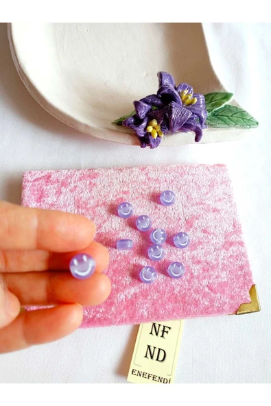 10 ADET MOR GÜLEN YÜZ BONCUK BİLEKLİK HEDİYE İÇİNDEN DELİKLİ BİLEKLİK APARATI SERT PLASTİK - Resim 4