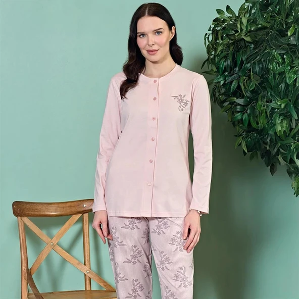 Over Sleep 1803 Kadın Uzun Kol Viskon Büyük Beden Pijama Takım ürün görseli 1