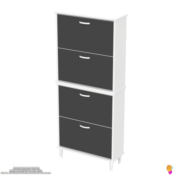 Modilayn UMAY' 2 Li Kapı Önü 72 x 168x 25,5 cm’ lik 4 Düşer Kapak 8 Göz Bölmeli Ayakkabılık - Resim 6