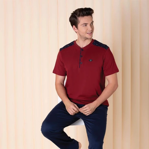 Over Sleep 619 Erkek Pamuk Kısa Kol Pijama Takım ürün görseli