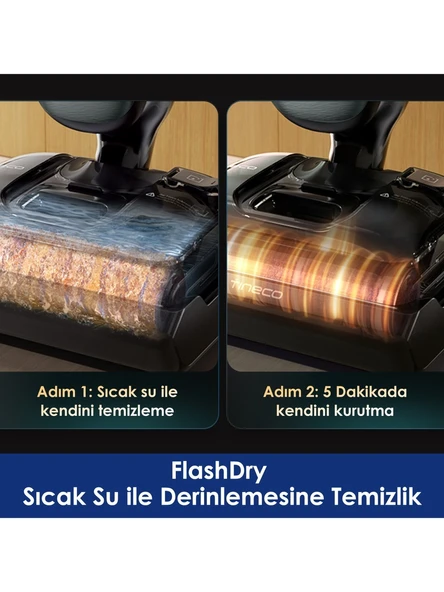 Tineco Floor One S9 Artist Neo Kablosuz Akıllı Islak Kuru Süpürge, Zemin Temizleyici Paspas, 22KPA Güçlü Emiş, iloop Akıllı Emiş, Hyperstretch 180° Yatırılabilir Tasarım - Resim 7