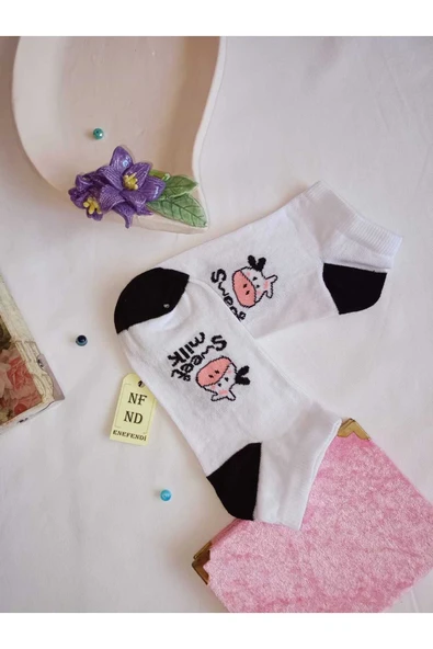 ÇORAP DİKİŞSİZ YUMUŞAK PAMUKLU KISA KONÇ DESENLİ KADIN PATİK ÇORABI 36-40 TEK ADET SİYAH BEYAZ - Resim 4