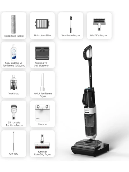 Tineco Floor One Switch S6 Stretch Kablosuz Akıllı Islak Kuru Elektrikli Süpürge, Zemin Temizleyici Paspas, 21KPA Güçlü Emiş, Çoklu Yüzey Için 5i1 Arada Süpürge - Resim 9