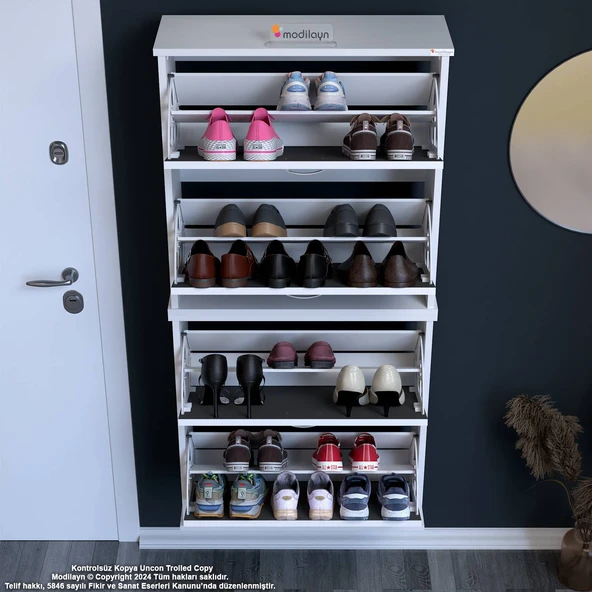 Modilayn UMAY Asma Antre Hol 72x156x25, 5 cm’ lik 4 Düşer Kapak 8 Göz Bölmeli Ayakkabılık - Resim 4