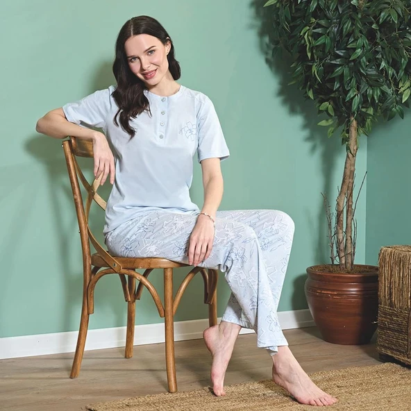 Over Sleep 1812 Kadın Kısa Kol Süprem Yazlık Pijama Takım ürün görseli 1