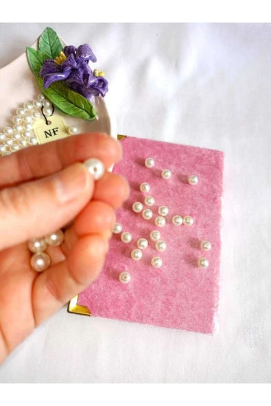 100 ADET KREM İNCİ BONCUK HEDİYE DELİKLİ KOLYE BİLEKLİK TAKI APARATI SERT PLASTİK 8 mm - Resim 5