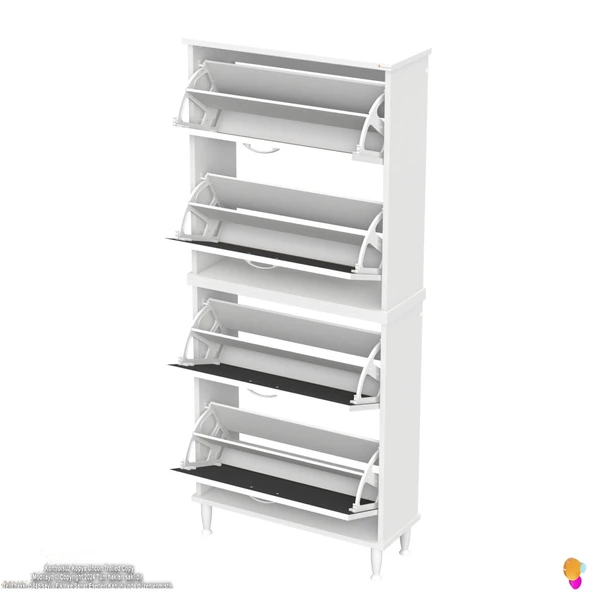Modilayn UMAY' 2 Li Kapı Önü 72 x 168x 25,5 cm’ lik 4 Düşer Kapak 8 Göz Bölmeli Ayakkabılık - Resim 7