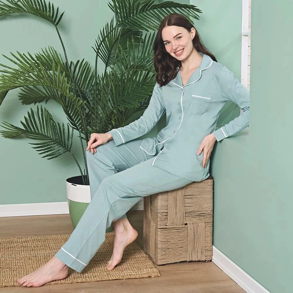 Over Sleep 1865 Kadın Uzun Kol Modal  Dört Mevsim Pijama Takım ürün görseli 1