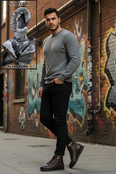 Big King Fermuarlı İçi Kürklü Hakiki Deri Erkek Bot - Resim 6