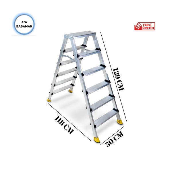 SÖZBİR 6+6 BASAMAK ÇİFT ÇIKIŞLI GOLD ALÜMİNYUM MERDİVEN - Resim 2