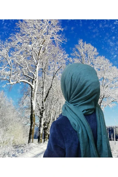 Bambu Şal Kraş Ütü Gerektirmeyen Hafif Hijab Tesettür Turkuaz - Resim 6