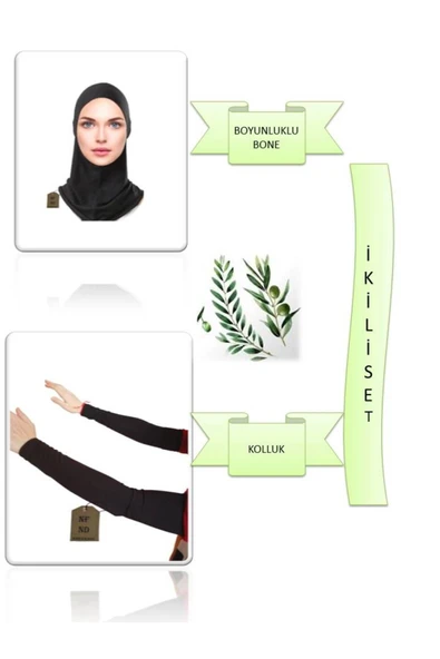BOYUNLUKLU BONE VE KOLLUK TESETTÜR SİYAH HİJAB İKİLİ SET PRATİK BONE ürün görseli 1