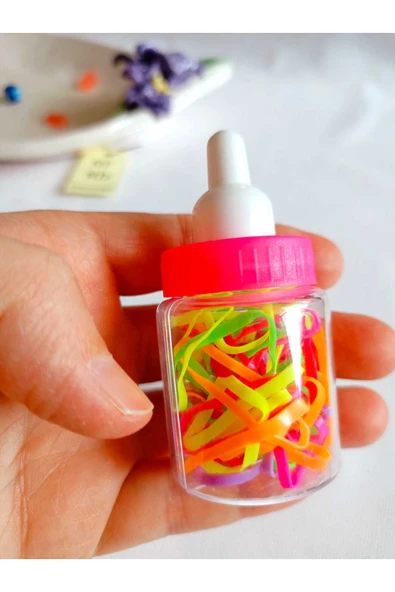 2 ADET PEMBE MAVİ BİBERON LASTİK TOKA RENKLİ ÖRGÜ PERMA LASTİĞİ KIZ ÇOCUK HEDİYE OYUNCAK 80 ADET - Resim 7