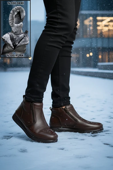 Big King Çift Fermuarlı İçi Kürklü Hakiki Deri Erkek Bot - Resim 10