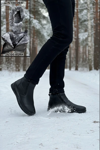 Big King Çift Fermuarlı İçi Kürklü Hakiki Deri Erkek Bot - Resim 6