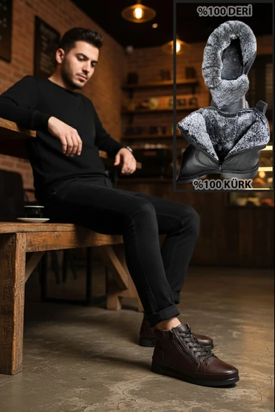 Big King Fermuarlı İçi Kürklü Hakiki Deri Erkek Bot - Resim 4