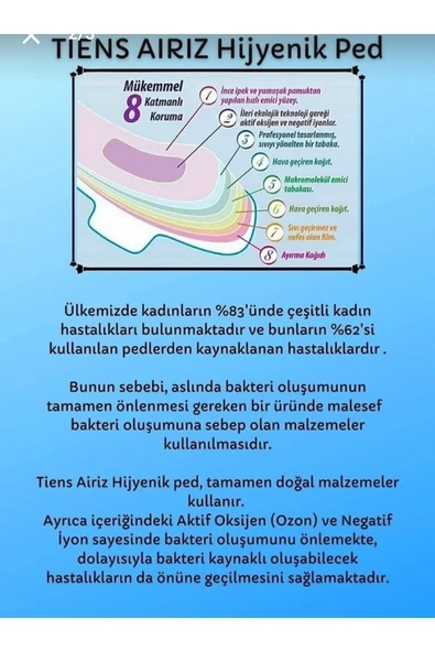 TİENS Airiz Hijyenik Kadın Pedi 2 Paket 10'lu Orta Boy - Resim 4