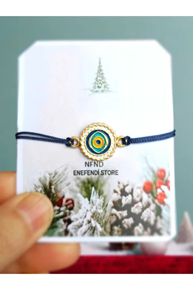 Bileklik Nazar Boncuklu Hediyelik Altın Sarısı 2cm Makrome İp Sevgili Eş Arkadaş Çocuk Şans Tekli ürün görseli 1