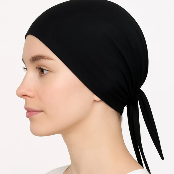 BONE FIRFIRSIZ HİJAB, TESETTÜR BONE, SİYAH PENYE DİKİŞSİZ DÜZ RAHAT BONE 2 ADET - Resim 3