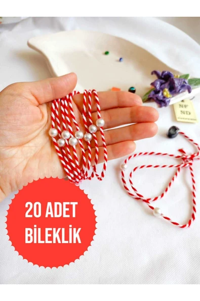 20 ADET İNCİ BONCUKLU MARTENİÇKA BİLEKLİK KREM ŞANS BEREKET ARKADAŞ SEVGİLİ EŞ ÇOCUK HEDİYE ürün görseli 1