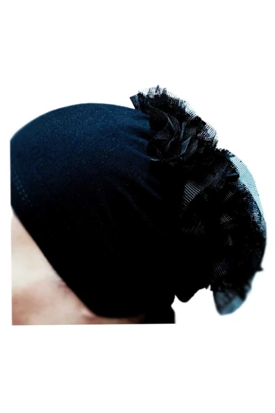 Fırfırlı Bone , Hijab , Bone , Topuz , Siyah Penye Bone - Resim 2