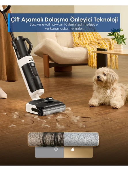 Tineco Floor One Switch S6 Stretch Kablosuz Akıllı Islak Kuru Elektrikli Süpürge, Zemin Temizleyici Paspas, 21KPA Güçlü Emiş, Çoklu Yüzey Için 5i1 Arada Süpürge - Resim 3