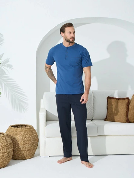 Kly 9600 Erkek Yazlık V-Yaka Pijama Takım - Resim 4