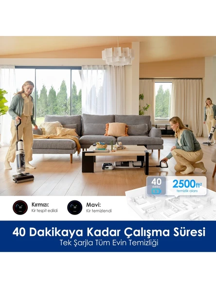 Tineco Floor One S6 Stretch Pro Kablosuz Akıllı Islak Kuru Süpürge, Zemin Temizleyici Paspas, 20KPA Güçlü Emiş, Hyperstretch 180° Yatırılabilir Tasarım - Resim 5