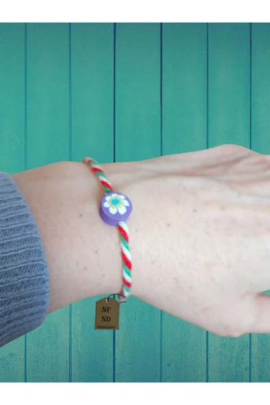 MARTENİÇKA KARTLI BİLEKLİK ÇİÇEKLİ MOR FİMO BONCUK HEDİYELİK ŞANS BEREKET BİLEKLİĞİ - Resim 2