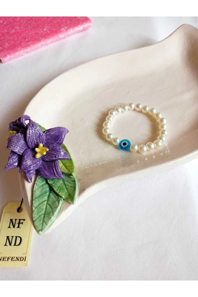 İNCİ BİLEKLİK NAZAR BONCUKLU (CAM) KREM RENK İNCİLİ BONCUK MİSİNA İPLİ ESNEK HEDİYE - Resim 2