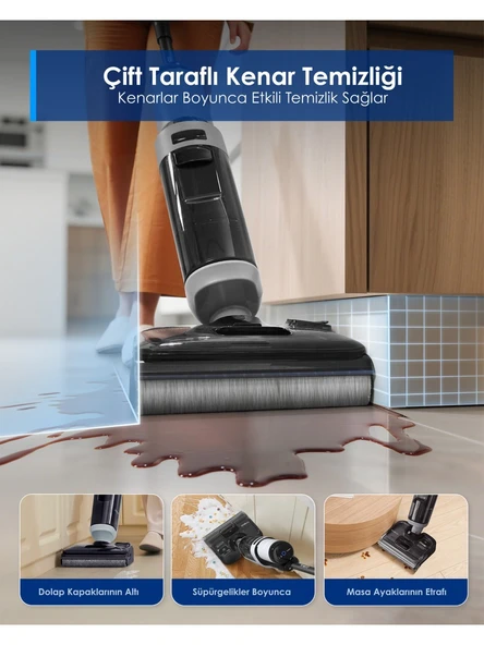 Tineco Floor One I5 Stretch Plus Kablosuz Islak Kuru Süpürge, Zemin Temizleyici Paspas, 20KPA Güçlü Emiş, Hyperstretch 180° Yatırılabilir Tasarım, Anti-Tangle Saç Dolaşma Önleyici - Resim 5