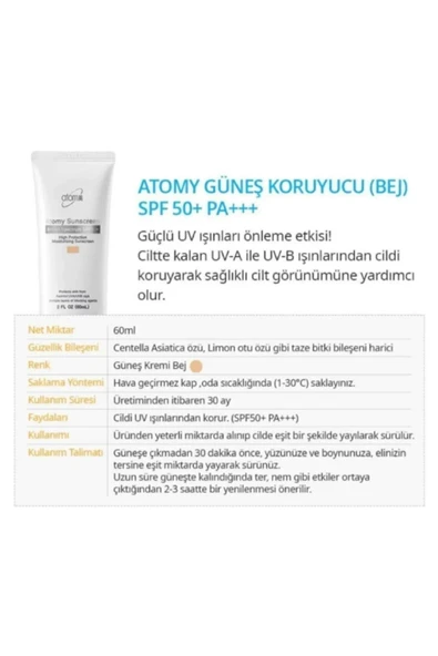 ATOMY CARE Atomy Renkli Güneş Koruyucu SPF50+ PA+++ (Bej) | 60ml – TRENDMU - Resim 2