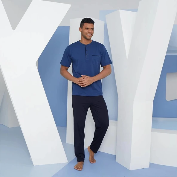 Kly 9604 Erkek Midi Yaka 3'lü Pijama  Takım - Resim 9