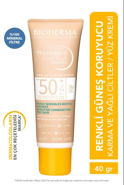 Bioderma Photoderm Cover Touch SPF50+ Very Light Karma Yağlı Ciltler Kapatıcı Etkili Renkli Güneş Kremi 40ml - Resim 2