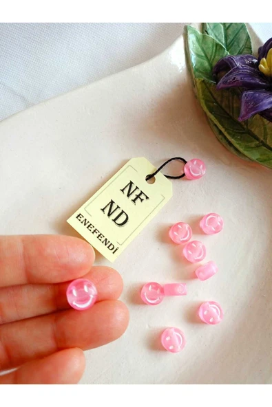 10 ADET GÜLEN YÜZ BONCUK PEMBE BİLEKLİK HEDİYE İÇİNDEN DELİKLİ BİLEKLİK APARATI SERT PLASTİK - Resim 3