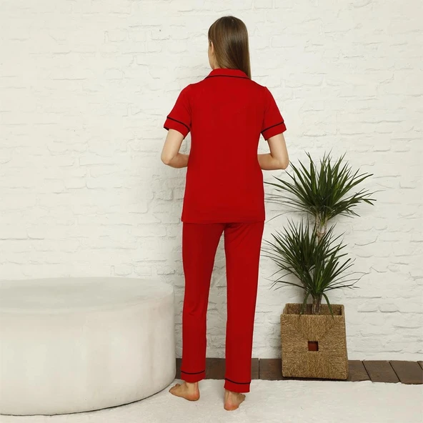 Confeo C840-057 Kadın Viskon Önü Düğmeli Kısakol Pijam Takım - Resim 3