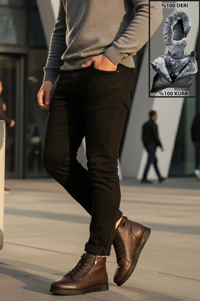 Big King Fermuarlı İçi Kürklü Hakiki Deri Erkek Bot - Resim 8