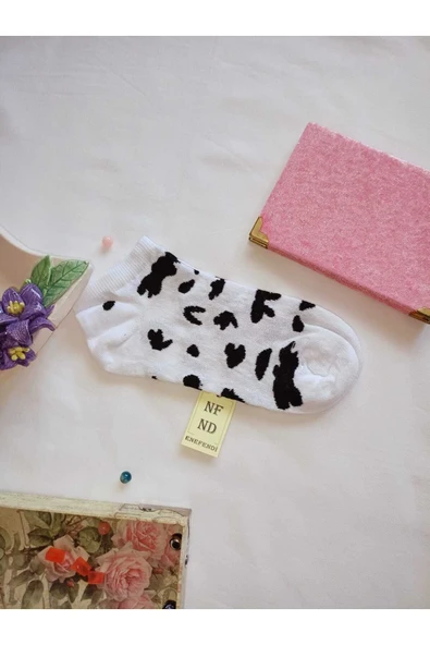 3 ÇİFT PAMUKLU PATİK ÇORAP DİKİŞSİZ KISA KONÇ DESENLİ KADIN ÇORABI 36-40 BEYAZ SİYAH - Resim 4