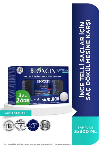 Bioxcin Quantum Şampuan 3 Al 2 Öde Yağlı Saçlar Için 3x300 Ml - Ince Telli Saçlar Için Dökülme Şampuanı ürün görseli