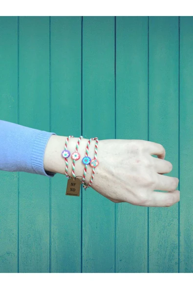 BİLEKLİK MARTENİÇKA KARTLI ÇİÇEKLİ KIRMIZI FİMO BONCUK HEDİYELİK ŞANS BEREKET ARKADAŞ BİLEKLİĞİ - Resim 4