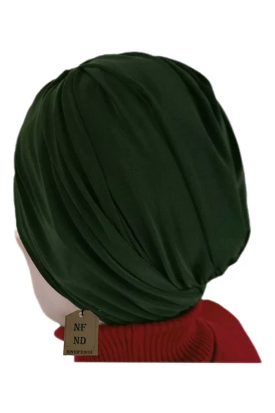 Bone Hazır Geçmeli Dış Bone Tarz Tesettür Yarım Kapalı Şal Hijab Sosyete Bone Süslü Haki Sandy Kumaş - Resim 2