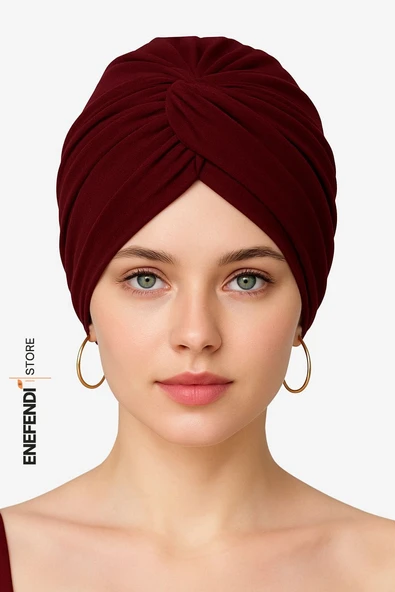 Dış Bone Hazır Geçmeli Tarz Tesettür Bordo Hijab Sosyete Bone Süslü Sandy Kumaş ürün görseli 1