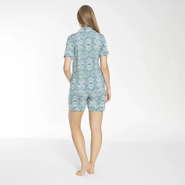 Confeo 840-505 Kadın Yazlık Önü Düğmeli Şortlu Pijama Takım - Resim 4