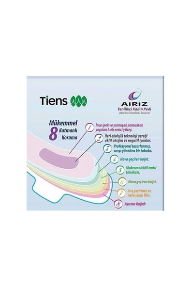 TİENS Airiz Hijyenik Kadın Pedi 1 Paket 10 Lu Gündüz 1 Paket 30 Lu Günlük - Resim 4